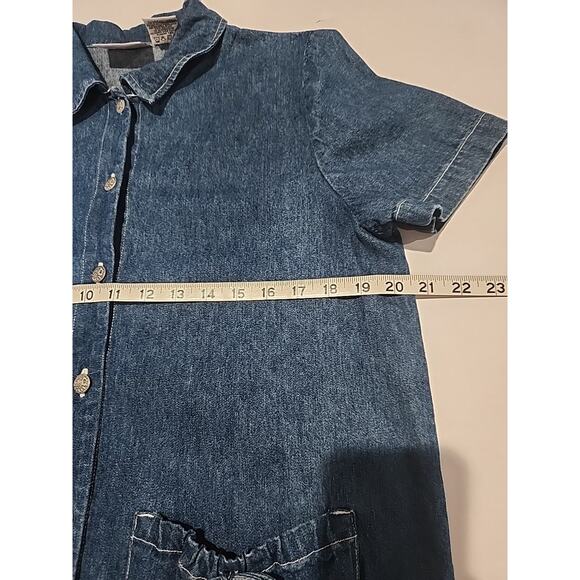 Studio Ease Women's S Short Sleeve Denim Blue Front Pockets Floral Buttons - Picture 5 of 6